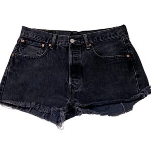 Levi's Black Wash High Rise Distressed Raw Hem Denim Shorts Size 32